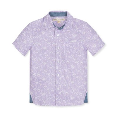 Hope & Henry Boys' Short Sleeve Linen Shirt with Side Vent, Infant