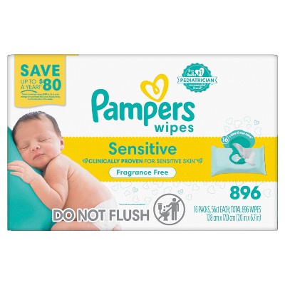 Pampers Baby Wipes Sensitive Perfume Free 16X Pop-Top Packs 896 Count