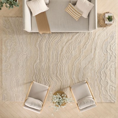 Beige Abstract Handmade Wool Rectangular Area Rug