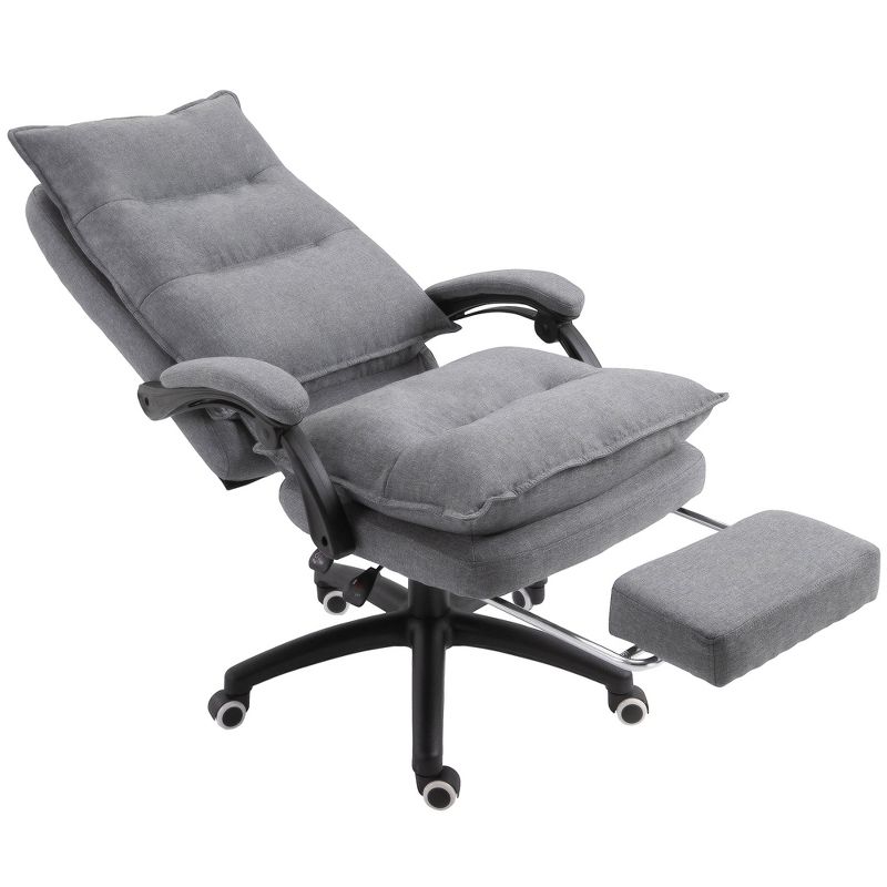 Vinsetto 360° Swivel Executive Home Office Chair Adjustable Height Linen Style Fabric Recliner with Retractable Footrest and Double Padding, Gray, 5 of 10