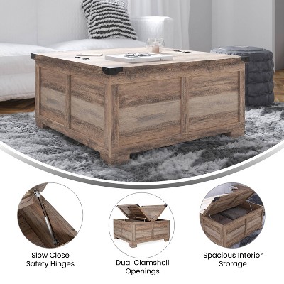 Rustic Gray Wash Square Wood and Metal Lift-Top Coffee Table with Storage