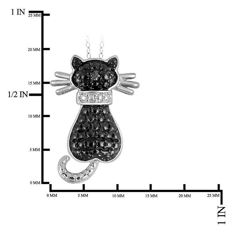Women's Sterling Silver Accent Round-Cut Black Diamond Pave Set Cat Pendant (18"), 2 of 3