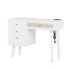 VYNXARIA 39inch Retro Bohemian Style Wooden Makeup Vanity Set with Charging Plug&USB Port and Stool,Rectangular Rattan Drawer,White - 3 of 4