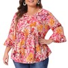 Agnes Orinda Women's Plus Size Floral V Neck Ruffle Sleeve Loose Fit Babydoll Peplum Blouse - 2 of 4