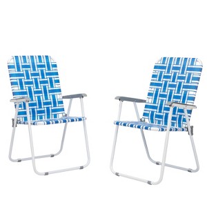Sevobal Outdoor Portable Chairs 2PCS Folding Webbing Beach Chair Set with Steel Frame for Lawn Patio Deck Poolside, Blue, 22"*22"*37.4" - 1 of 4