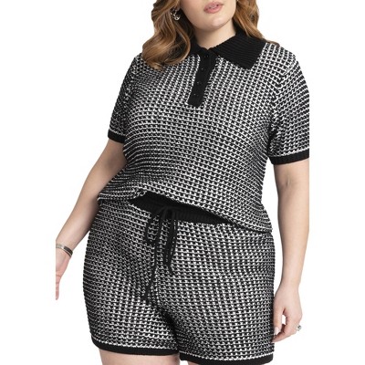 ELOQUII Women's Plus Size Knitted Easy Polo