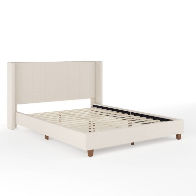 Martha Stewart Queen Kay Upholstered Platform Bed Beige/Walnut
