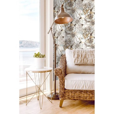Mocha and Blue Mist Floral Vinyl Peel and Stick Wallpaper