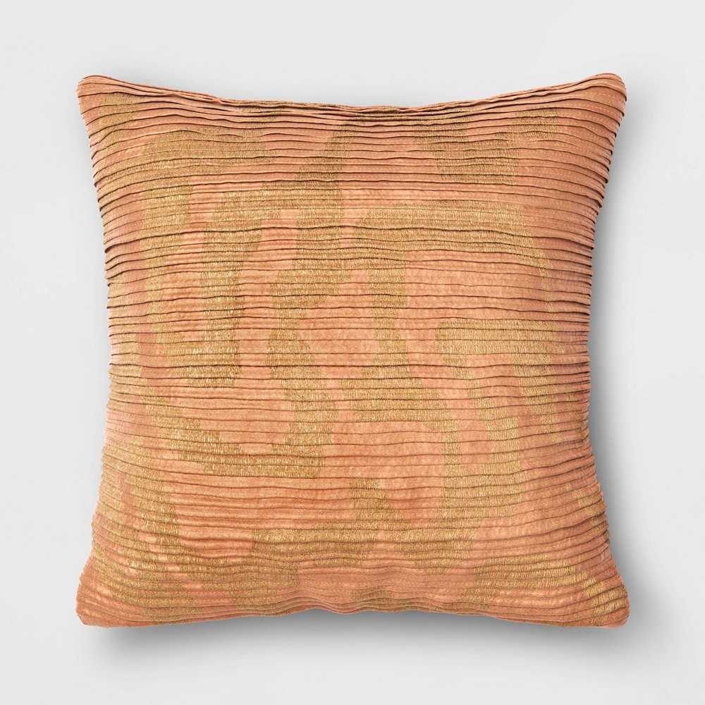 Geometric Patterned Pleated Satin with Metallic Embroidery Square Throw Pillow Beige - ThresholdTM
