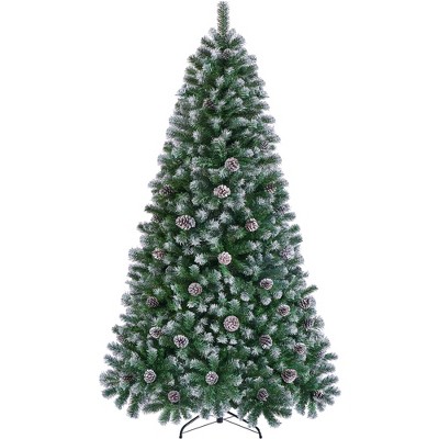 Yaheetech 4.5Ft/6Ft/7.5Ft Pre-lit Frosted Artificial Christmas Tree with Pinecones