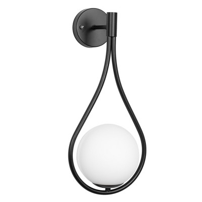 YANSUN 7.87 in. 1-Light Black Modern Globe Wall Sconce with Frosted Glass Shade Black 7.87
