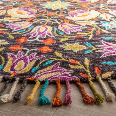 Handmade Tufted Wool Round Area Rug in Black and Purple - 8' x 10'