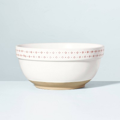 3.4qt Embossed Fleck Trim Stoneware Serving Bowl Red/Cream - Hearth & Hand™ with Magnolia