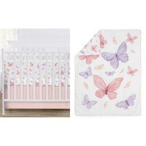 Sweet Jojo Designs Girl Crib Bedding + BreathableBaby Breathable Mesh Liner Baby Nursery Butterfly Blush Pink and Purple - 1 of 4