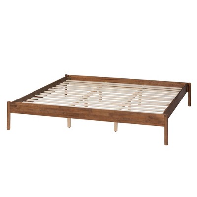 Mid-Century Agatis Ash Walnut King Size Wood Bed Frame