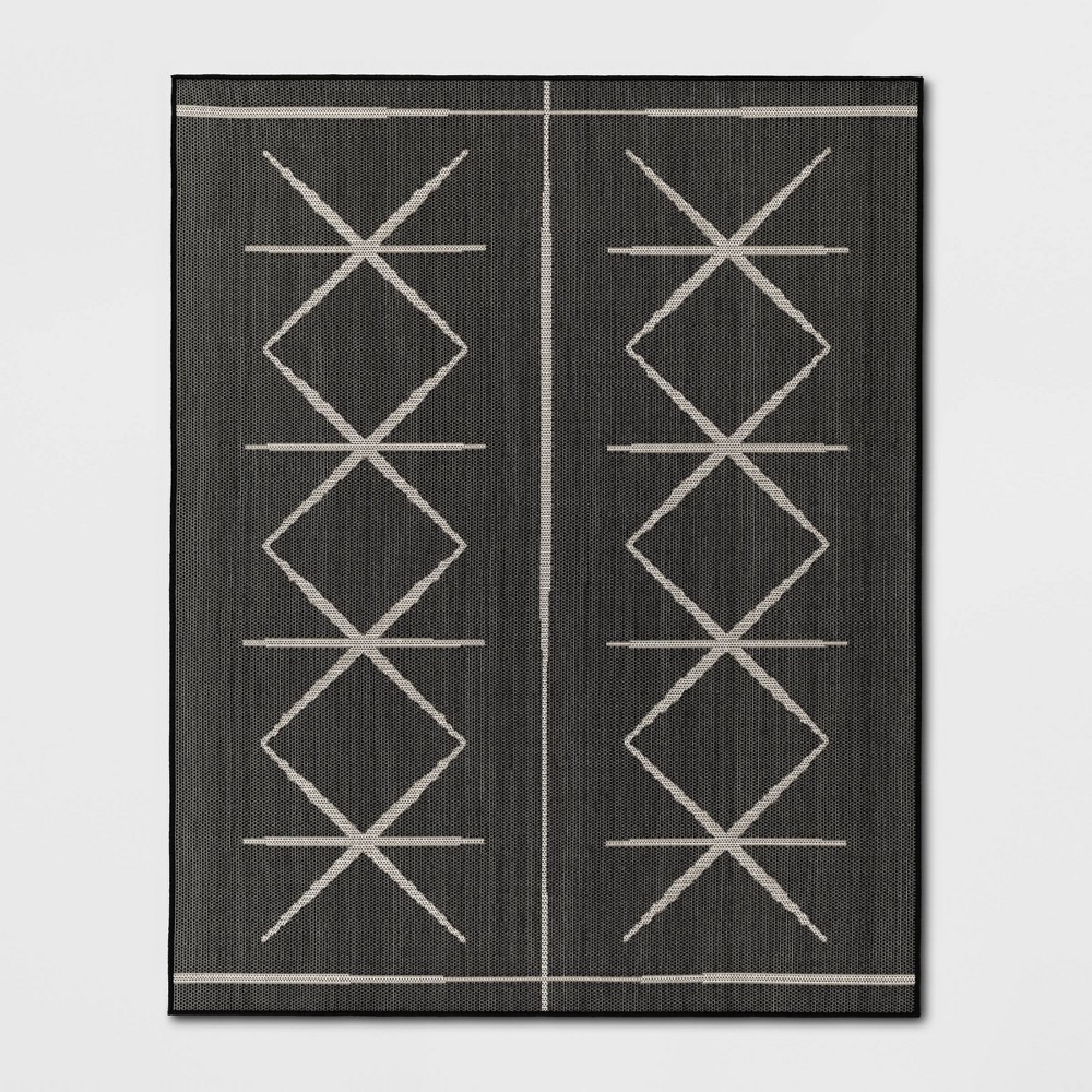 7'10"x10' Modern Crisscross Rectangular Woven Indoor Outdoor Area Rug Black - Threshold™
