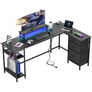 GALAXHERO 66 Inch L-Shaped Gaming Desk, Corner Computer Desk with Storage Drawers, Power Outlets & LED Lights, Office/Gaming Desk for Bedroom - 1 of 4