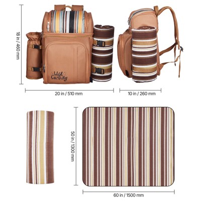 HBEZON 4-Person Beach Picnic Backpack Bag with Cooler Compartment — фото 2