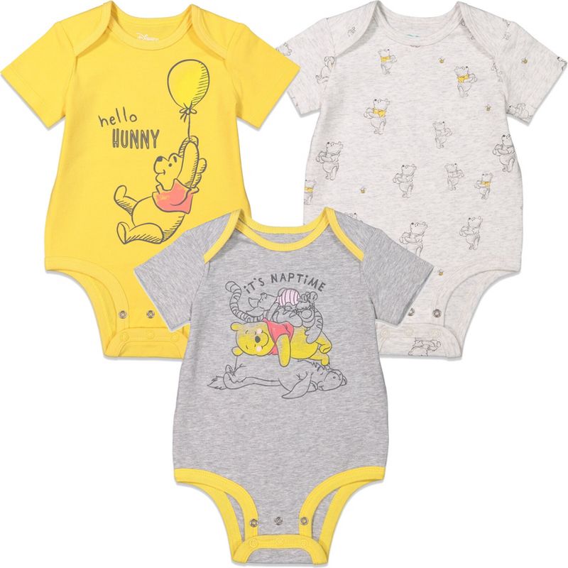 Disney Bambi Lion King Mickey Minnie Mouse Winnie the Pooh Princess Dumbo Baby Girls 3 Pack Bodysuits Newborn to Infant, 1 of 10