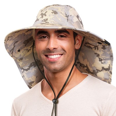 Outdoor Sun Hat For Men With Uv Protection Safari Cap Wide Brim Fishing Hat  With Neck Flap, For Dad,Khaki 