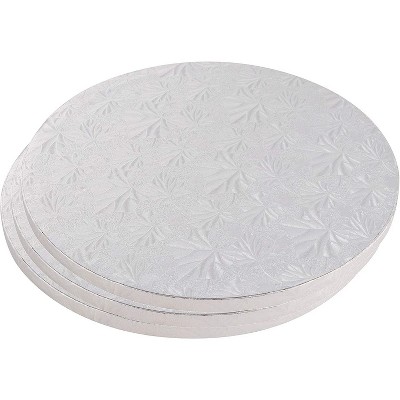 Juvale 3 Piece Cake Boards Rounds, Silver Pizza Base Disposable Cake Drums, Corrugated Paper, 14 In