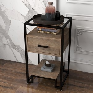 COZONY Nightstand End Table with Tempered Glass Top, Wood Drawer, Adjustable Legs, Bedside Table for Bedroom Living Room - 1 of 4