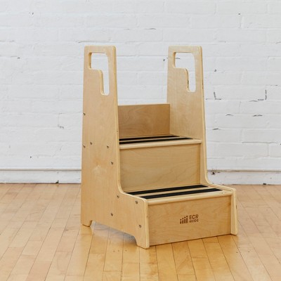 Natural Birch 2-Step Wooden Kids Step Stool with Handles