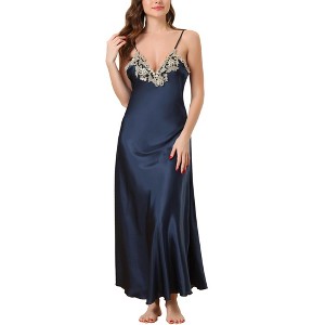 cheibear Womens Satin Sleeveless Nigthgown Lace Trim Sleep Dress Sleepwear Pajama Dress - 1 of 4