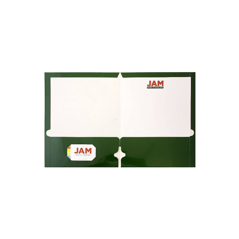 JAM Paper Laminated Glossy 3 Hole Punch Two-Pocket School Folders Green 385GHPGRD, 2 of 5