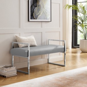 Inspired Home Dalia Velvet/PU Leather Bench with Gold/Chrome Frame - 1 of 4
