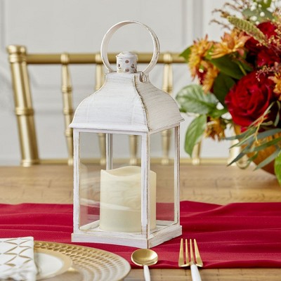 Winter Elegance Glass Tabletop Lantern with LED Candle - Set of 2