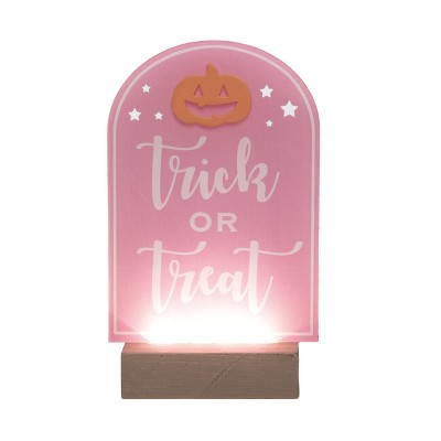 Transpac Acrylic LED Trick Or Treat Table Sign Freestanding Multicolor Battery Operated Halloween Decoration
