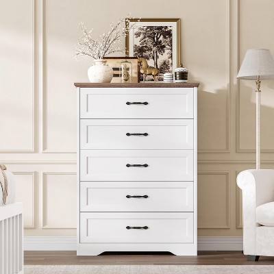 5/6 Drawer Dresser for Bedroom, Wooden Chest of Drawers with Wide Handles, Modern Farmhouse Storage Cabinet Organizer for Bedroom, Living Room