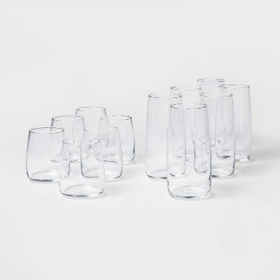 JoyJolt Alain Drinking Glasses Set of 8 Glass Tumblers. Highball 14oz Bar Glasses and Lowball 10oz Rocks Glasses Set