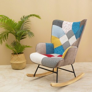 CAVINAS Linen Fabric Glider Rocking Chair with High Backrest,Upholstered Rocking Chairs,Nursery Accent Chair for Bedroom - 1 of 4