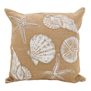 20"x20" Oversize Stitched Seashells Down Filled Square Throw Pillow Beige - Saro Lifestyle - 1 of 3