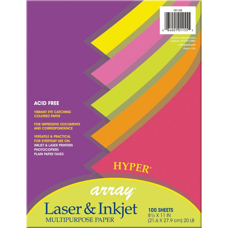 Array Multi-Purpose Paper, 8-1/2 x 11 Inches, 24 lb, Assorted Hyper, Pack of 100, 2 of 4