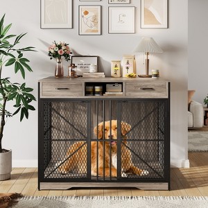 44 Inch Dog Crate Furniture for Large Medium Breeds, Funiture-Style Dog Kennel with Storage Drawers & Heavy Duty Steel Frame, Brown - 1 of 4