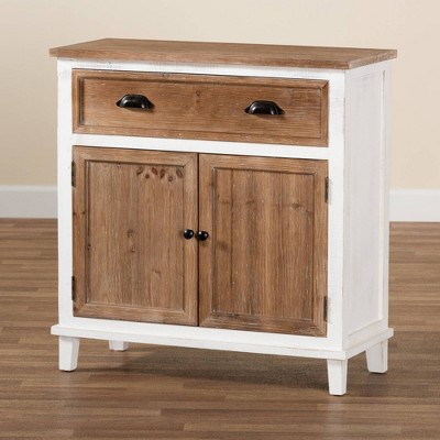 Glynn Two-Tone White and Oak Wood Storage Cabinet