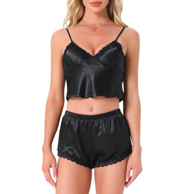 INSPIRE CHIC Women's Lounge Lace Sleeveless Removable Chest Cushion Cami and Shorts Pajama Set