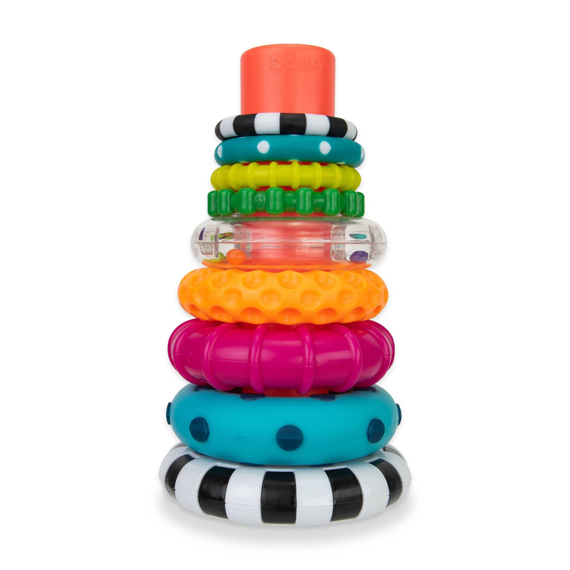 Sassy Stacks of Circles Ring Stacker: Educational Focus on Shapes and Colors, Stacking and Sorting Toy, 9 Pieces