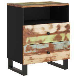 vidaXL Cabinet Accent Nightstand End Table with Storage Drawer Solid Wood - Multicolor - 1 of 4
