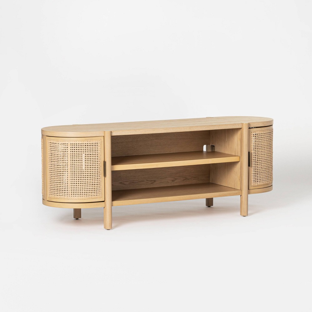 Photos - Display Cabinet / Bookcase Portola Hills Caned Door TV Stand for TVs up to 60" Natural - Threshold™ designed with Studio McGee