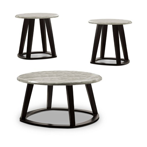 3pc Ives Solid Wood Coffee Table Set, Round Coffee And End Table Sets