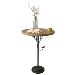 Vynxaria Round Side Table ¨C Modern Accent End Table with Bird & Branch Design, Metal Legs for Living Room & Bedroom - 1 of 4