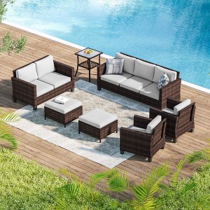 Sonkuki 7 Pieces Outdoor Furniture Set with Side Table, Patio Chair with Washable Cushion - 1 of 4