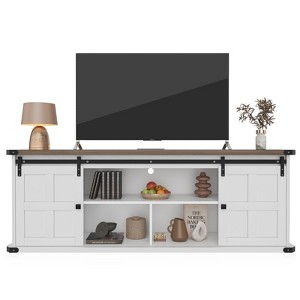 Farmhouse TV Stand for 75 Inch TV, Entertainment Center with Sliding Barn Doors & Storage Cabinets, Mid Century Modern Media Console - 1 of 4