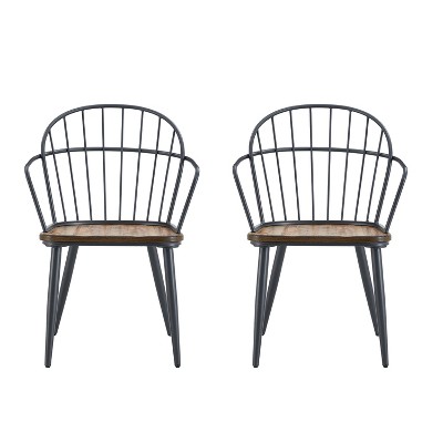 Christopher Knight Home Loftia Modern Iron Frame Dining Chairs(Set of 2), Brown/Black