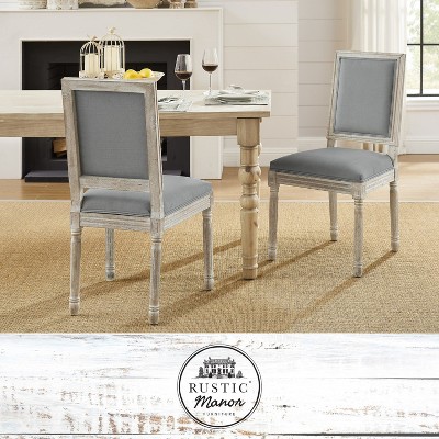 Rustic Manor David Linen Armless Dinng Chair with Antique Brushed Wood Finish (Set of 2)