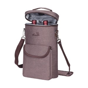 Tirrinia 2 Bottle Wine Gift Tote Carrier - Leakproof & Insulated with large pockets Wine Cooler Bag, Valentine's Day Gift for Wine Lover - 1 of 4